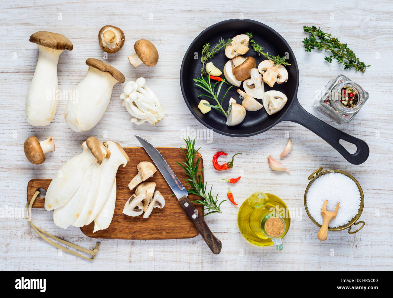 Top View of Cooking Pan with Edible Champignons and Eryngii Mushrooms Stock Photo Alamy