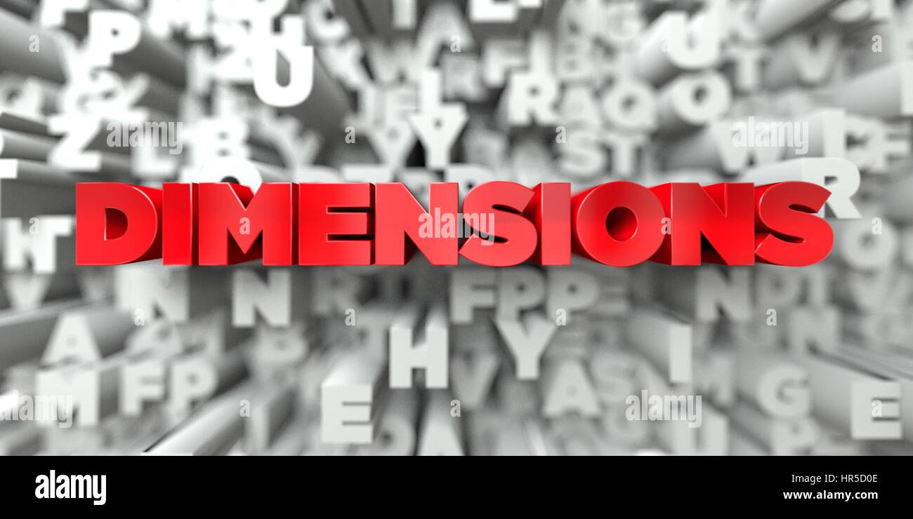 DIMENSIONS - Red text on typography background - 3D rendered royalty ...