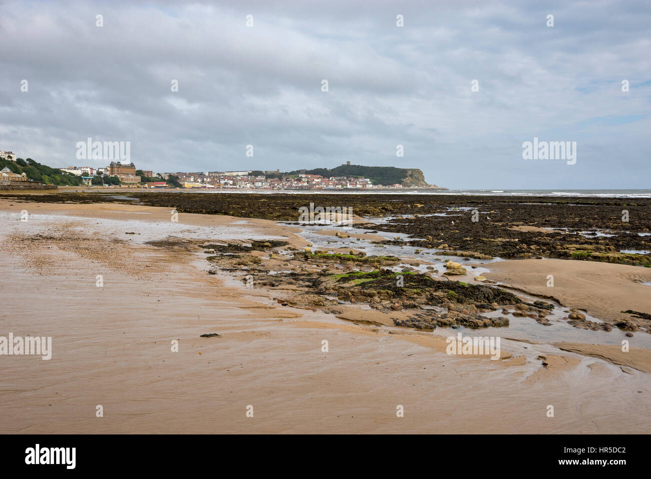 Beach at Scarborough on the coast of North Yorkshire, England. A well known historic seaside town. Stock Photo