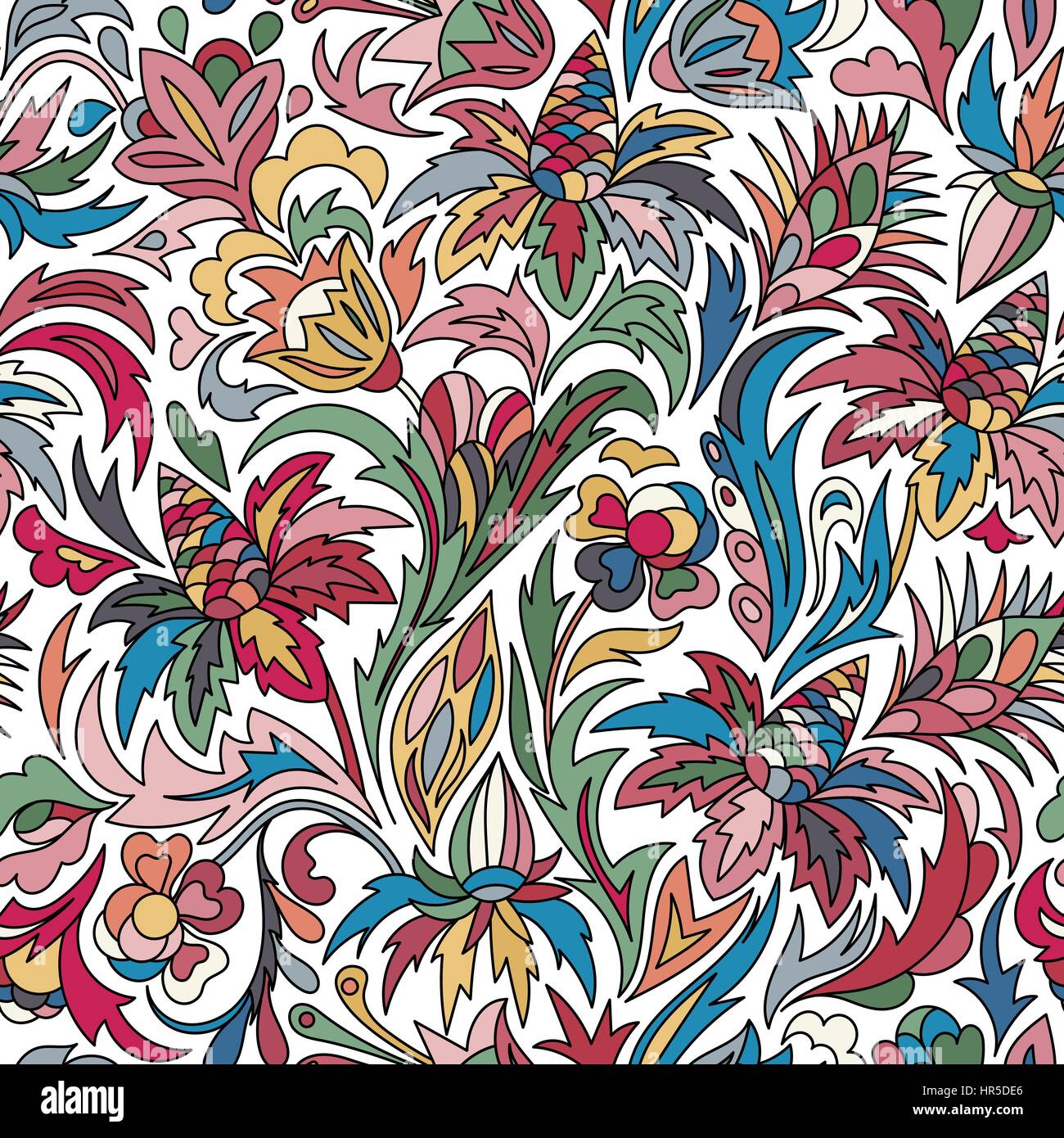 Vector Flower Pattern Seamless Botanic Texture Flowers Illustrations Floral In Doodle Style Spring Background