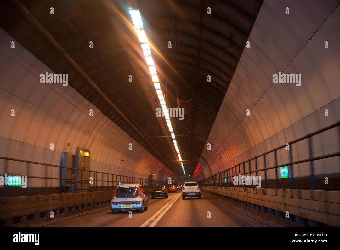 Dartford Tunnel, England ,U.K. driving through the tunnel with car lights Stock Photo
