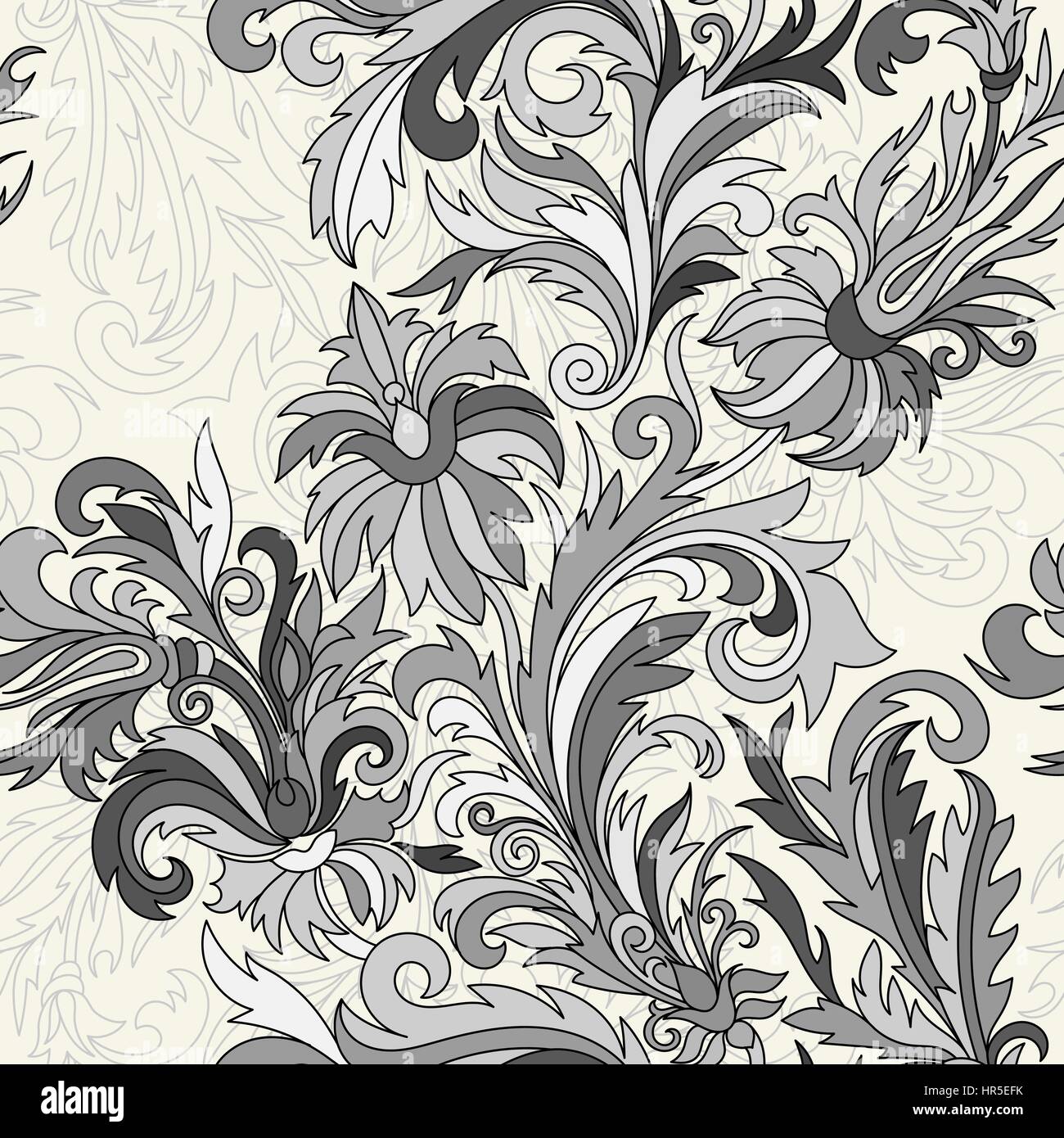 Vector seamless pattern. Hand drawn doodle style fantasy flowers Stock ...