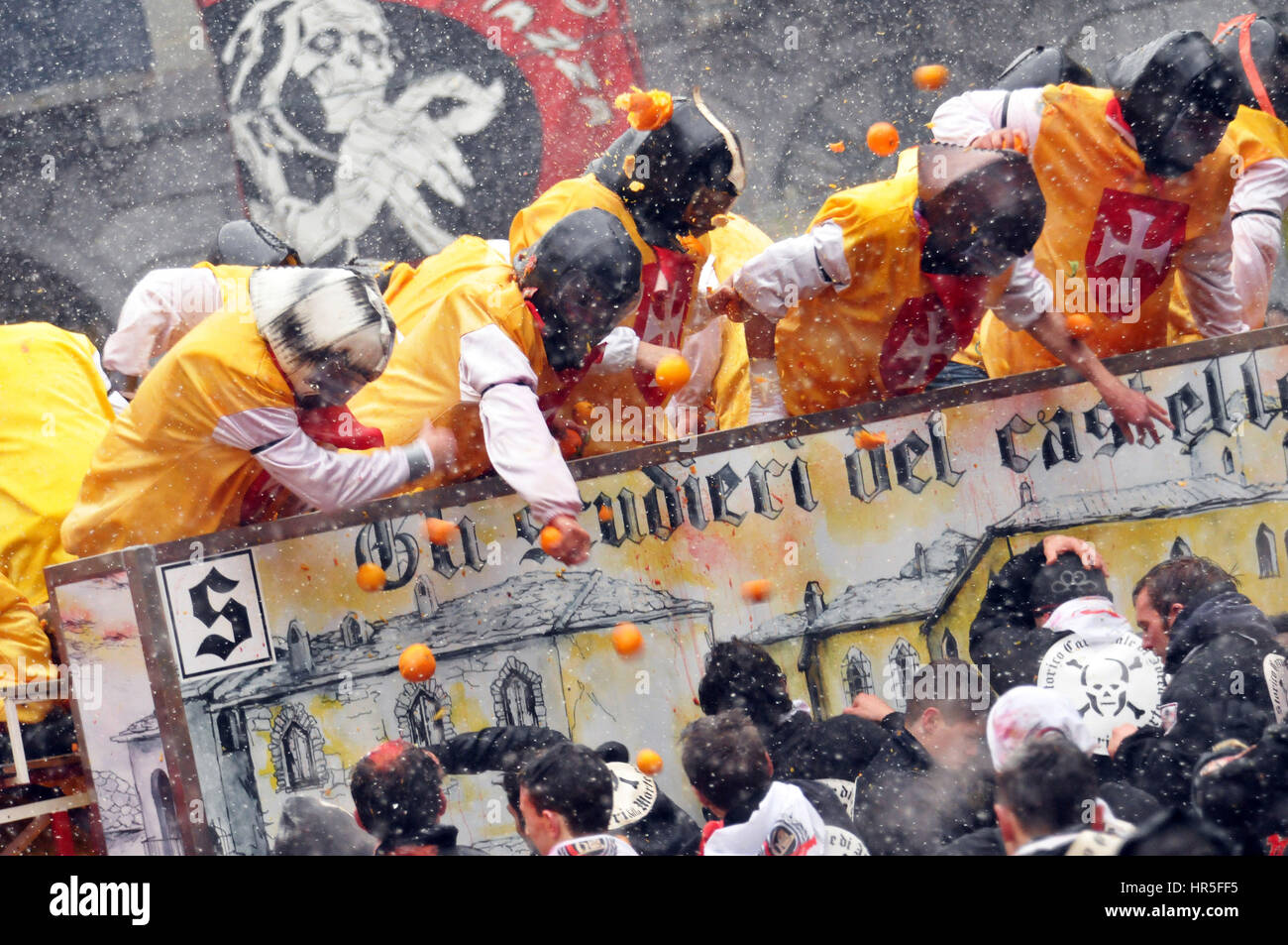 Ivrea Carnival, moments from the Organes Battle Stock Photo