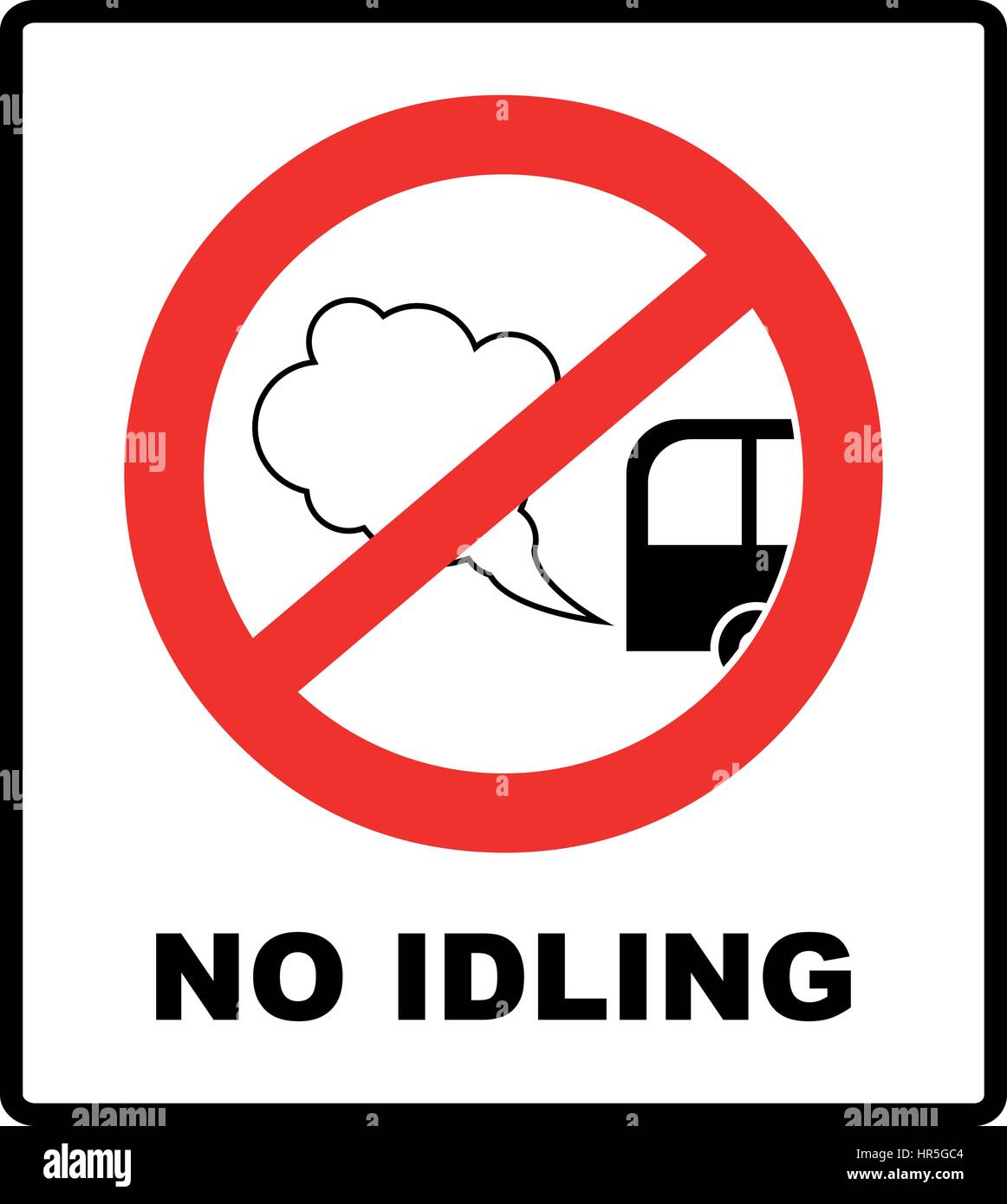 No idling or idle reduction sign on white background. vector illustration. turn engine off. prohibition symbol in red circle isolated on white. Stock Vector
