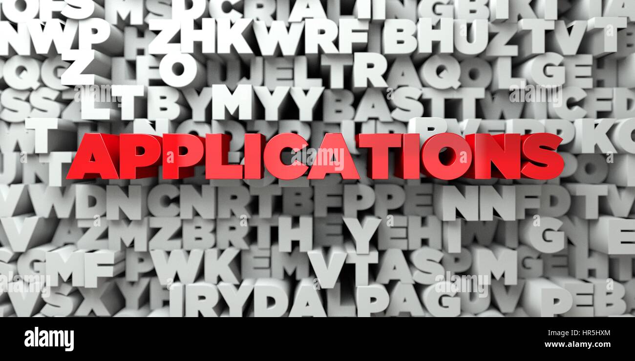 APPLICATIONS - Red text on typography background - 3D rendered royalty ...
