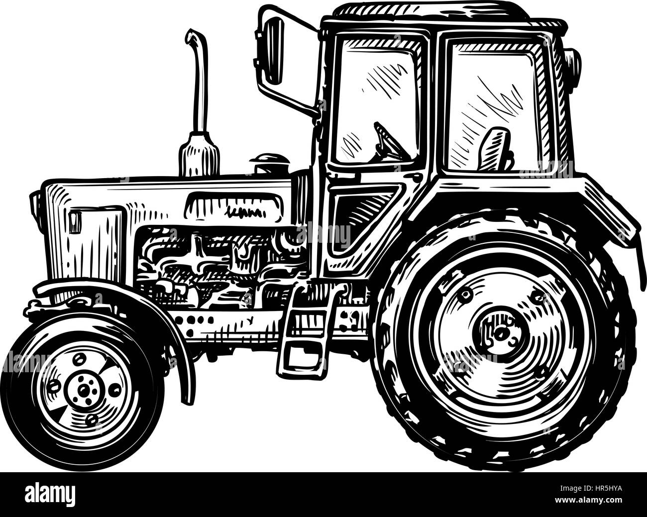 Hand-drawn farm truck tractor. Transport sketch vector illustration Stock Vector