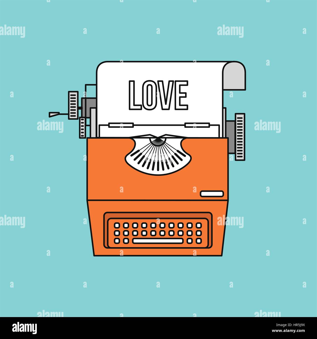 Typing machine love. Vector illustration. Stock Vector