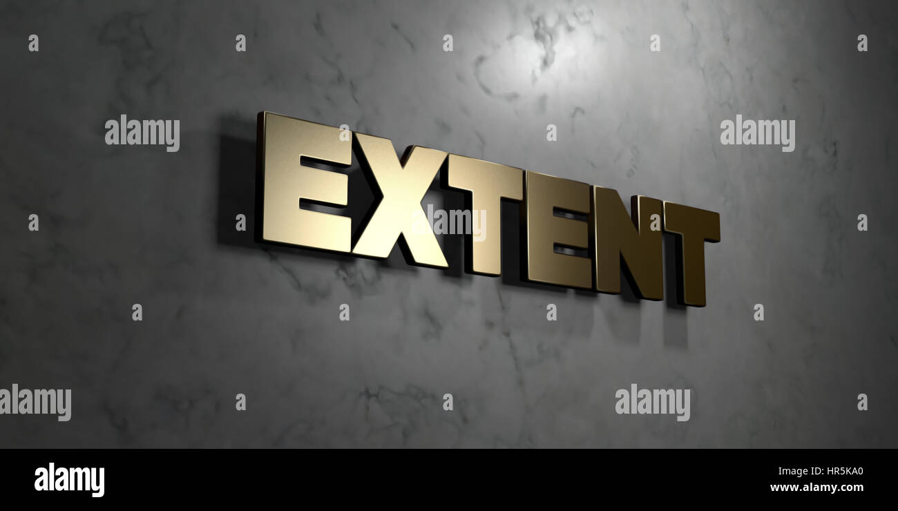 Extent - Gold sign mounted on glossy marble wall - 3D rendered royalty ...