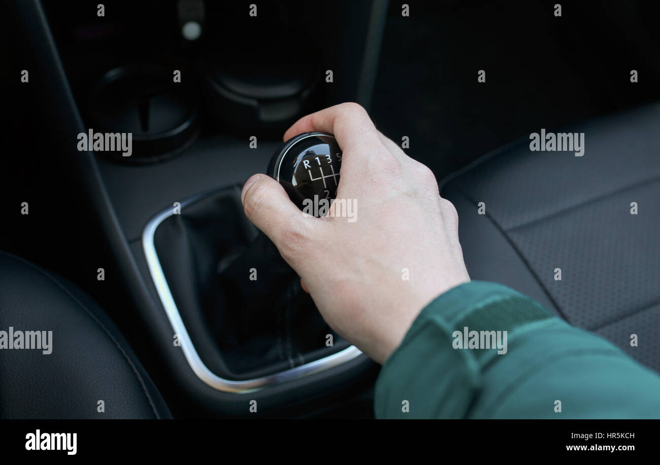 hand on the shift manual transmission Stock Photo
