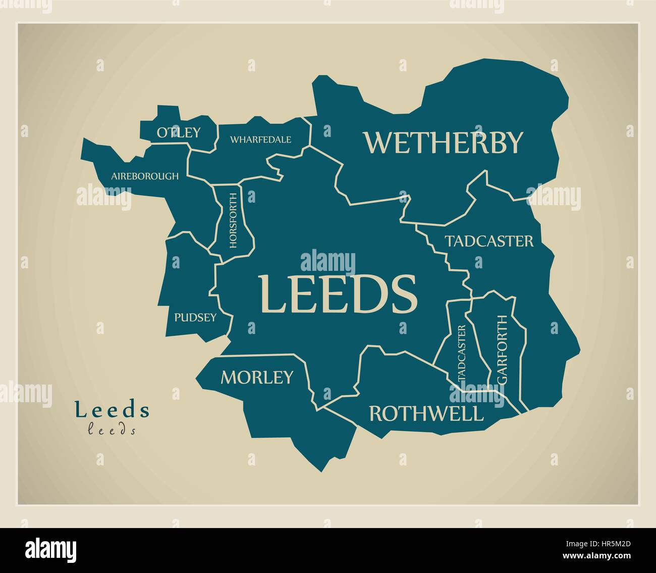 Modern City Maps Leeds with labelled boroughs England illustration
