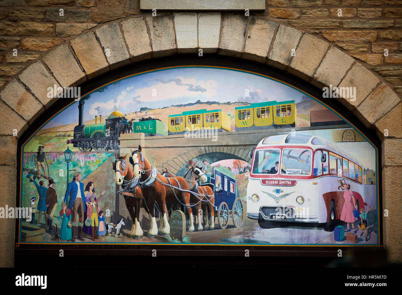 Walter Kershaw mural artists work at the entrance to Littleborough Coach house Lodge Street Littleborough, Rochdale, Lancashire, England, UK. Stock Photo