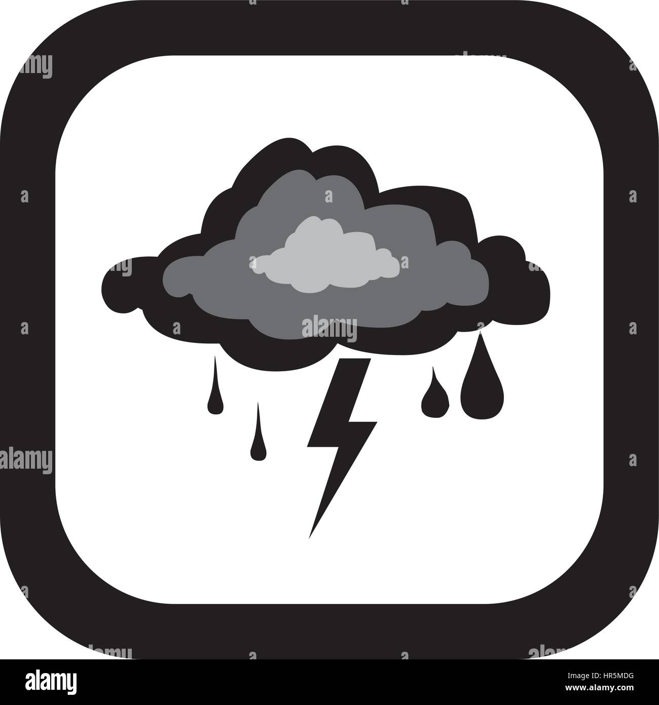 black silhouette square button with rain storm weather icon Stock ...