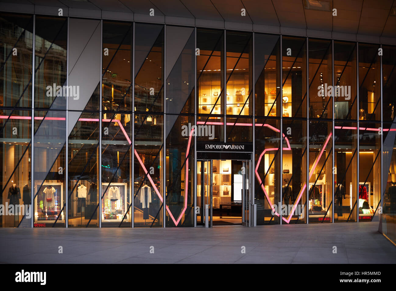 Detail of Armani store in Milan, Italy. Giorgio Armani is an Italian  fashion house founded founded at 1975 in Milan. Stock Photo