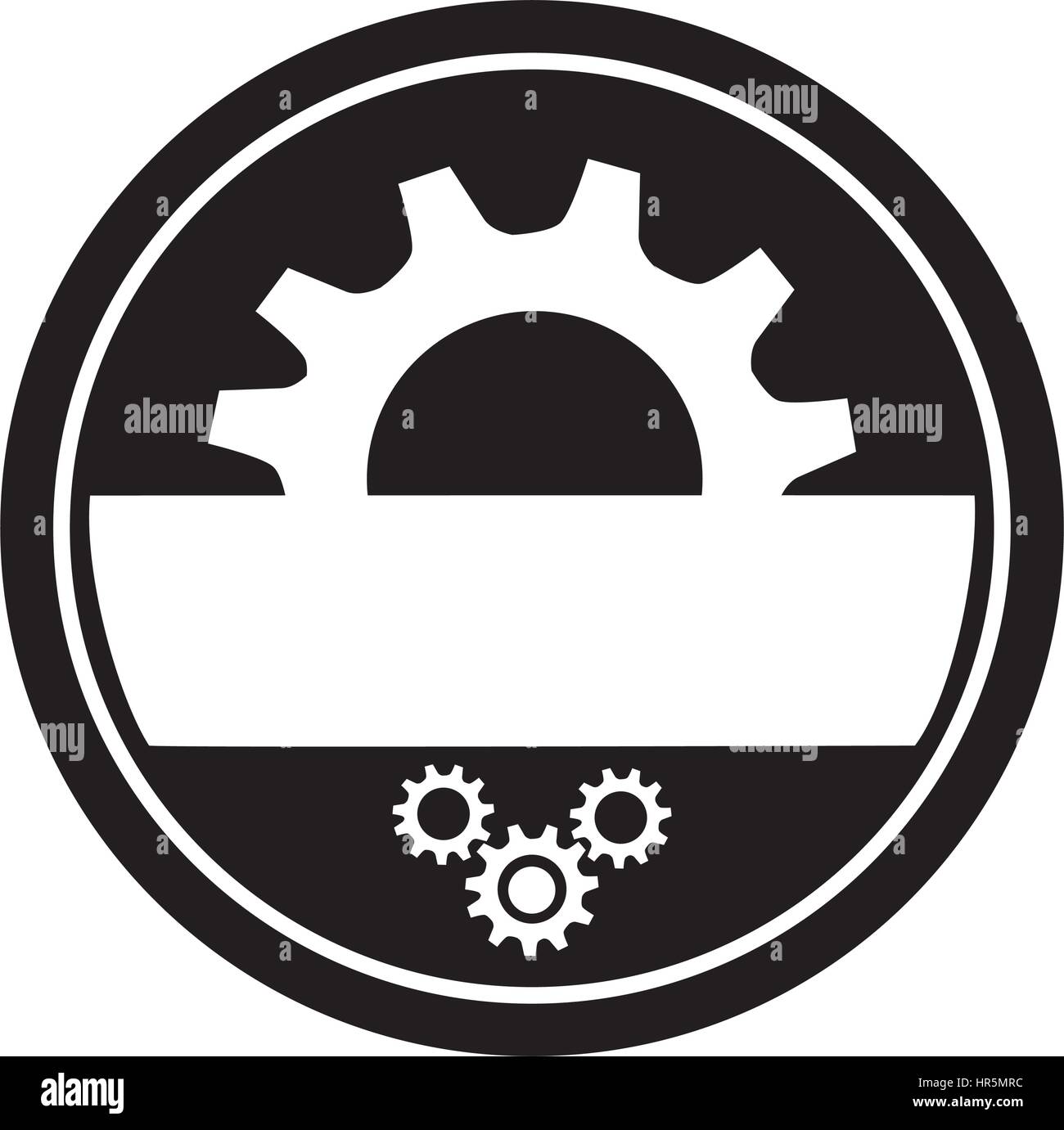 monochrome circular frame with half pinion and gears wheels Stock Vector