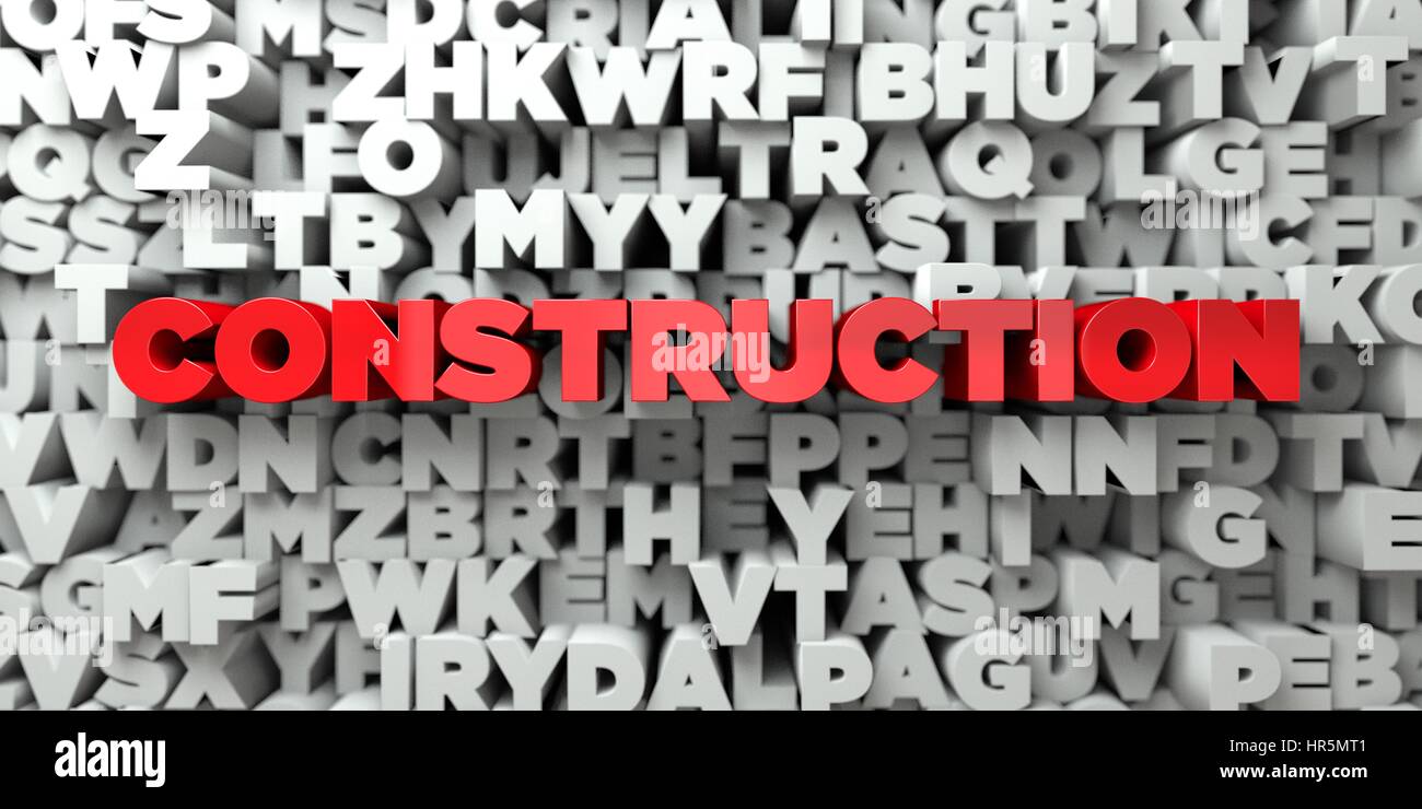 Build Lettering Red Color CONSTRUCTION - Red text on typography background - 3D rendered royalty ...