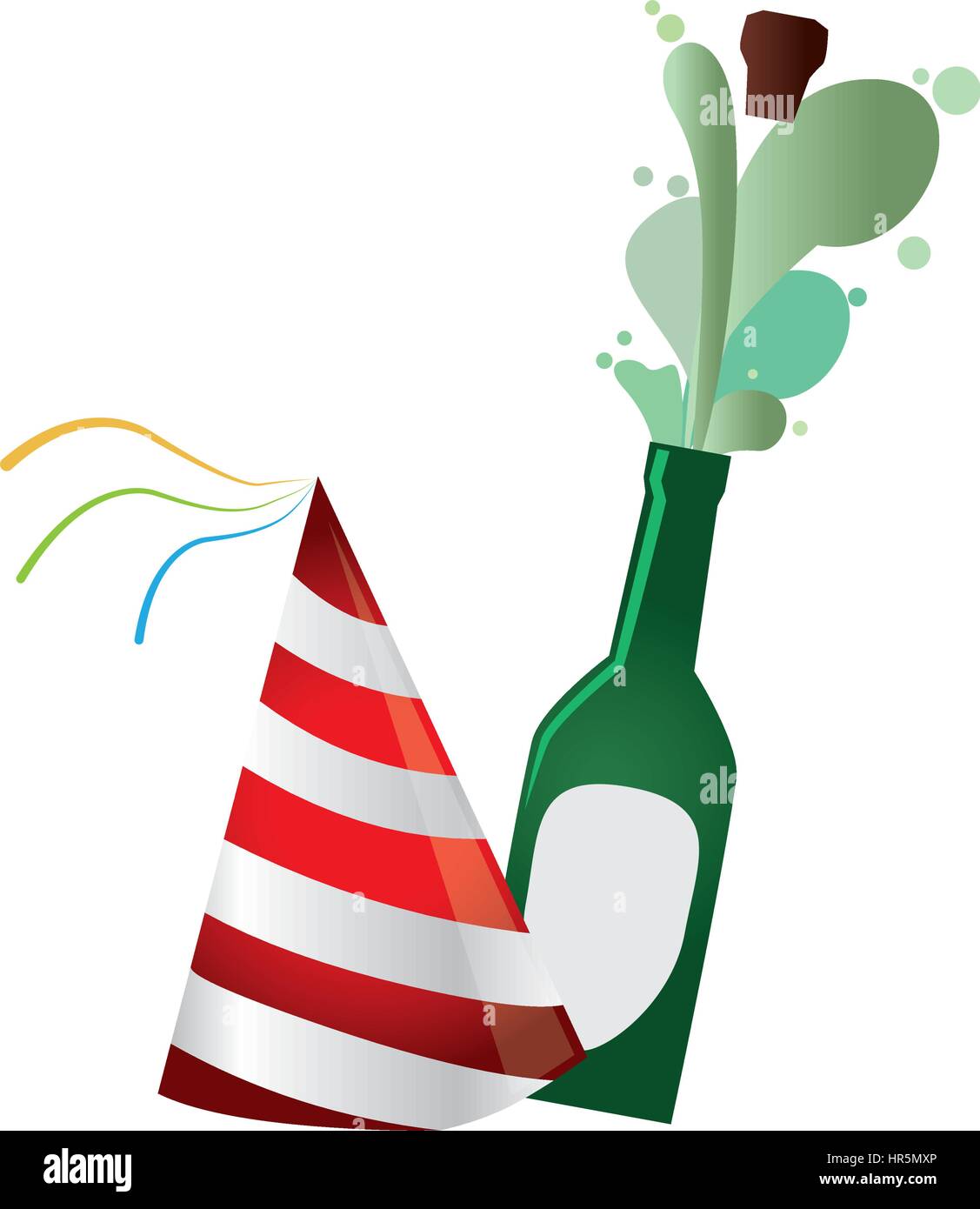 champagne bottle with cork expelled and party hat Stock Vector Image