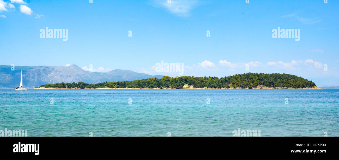 Corfu, Greece - June 3, 2015: Rocky coast landscape in Corfu, Greece. Stock Photo