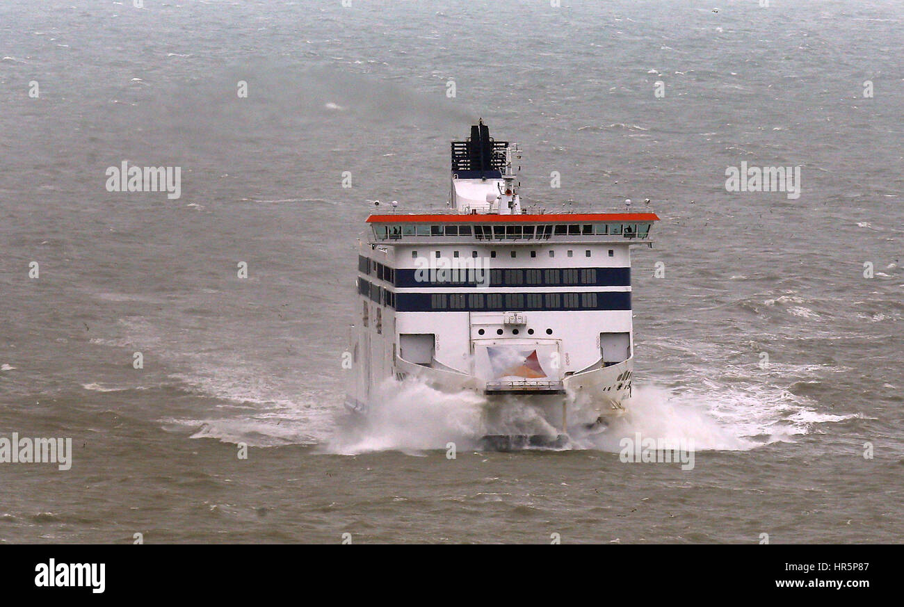 The P&O ferry Spirit of Britain arrives at the Port of Dover in Kent