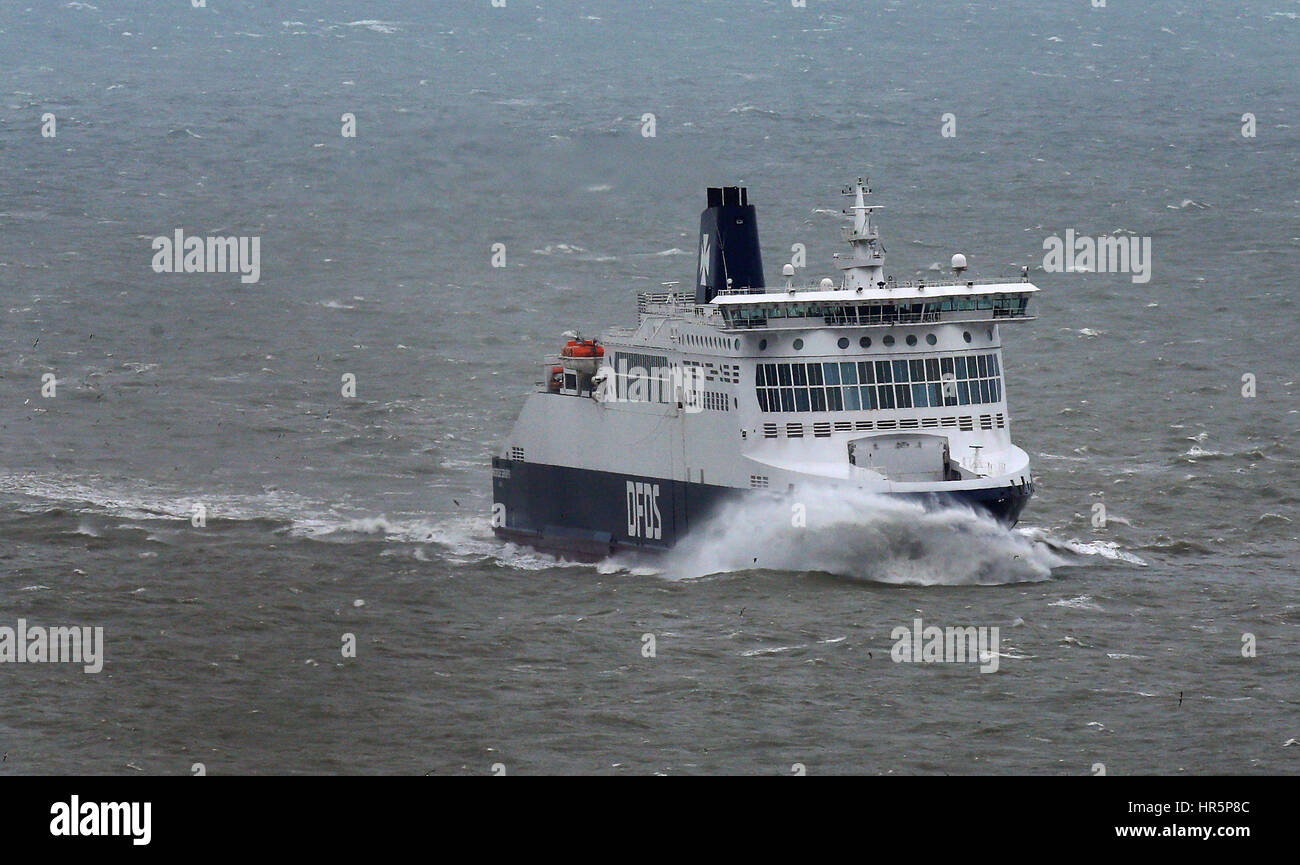 The DFDS ferry Dunkerque Seaways arrives at the Port of Dover in Kent