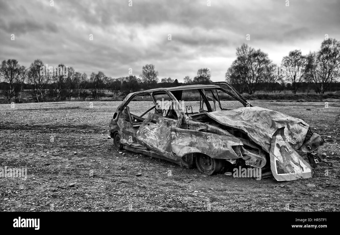 Burnt out car wreck Stock Photo
