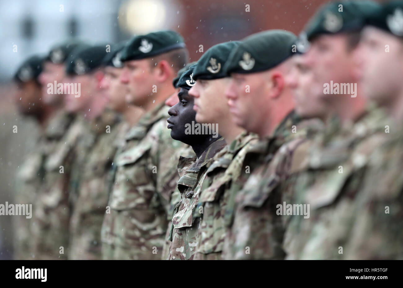 Members of 4th Battalion The Rifles line up for inspection at Normandy Barracks, Aldershot Stock Photo