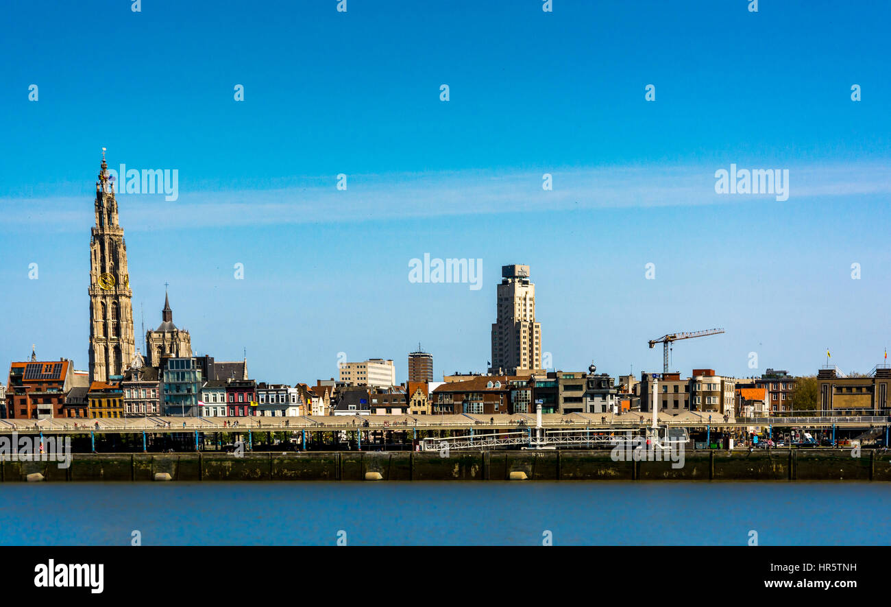Panoramic view of Antwerp city skyline in Belgium Stock Photo