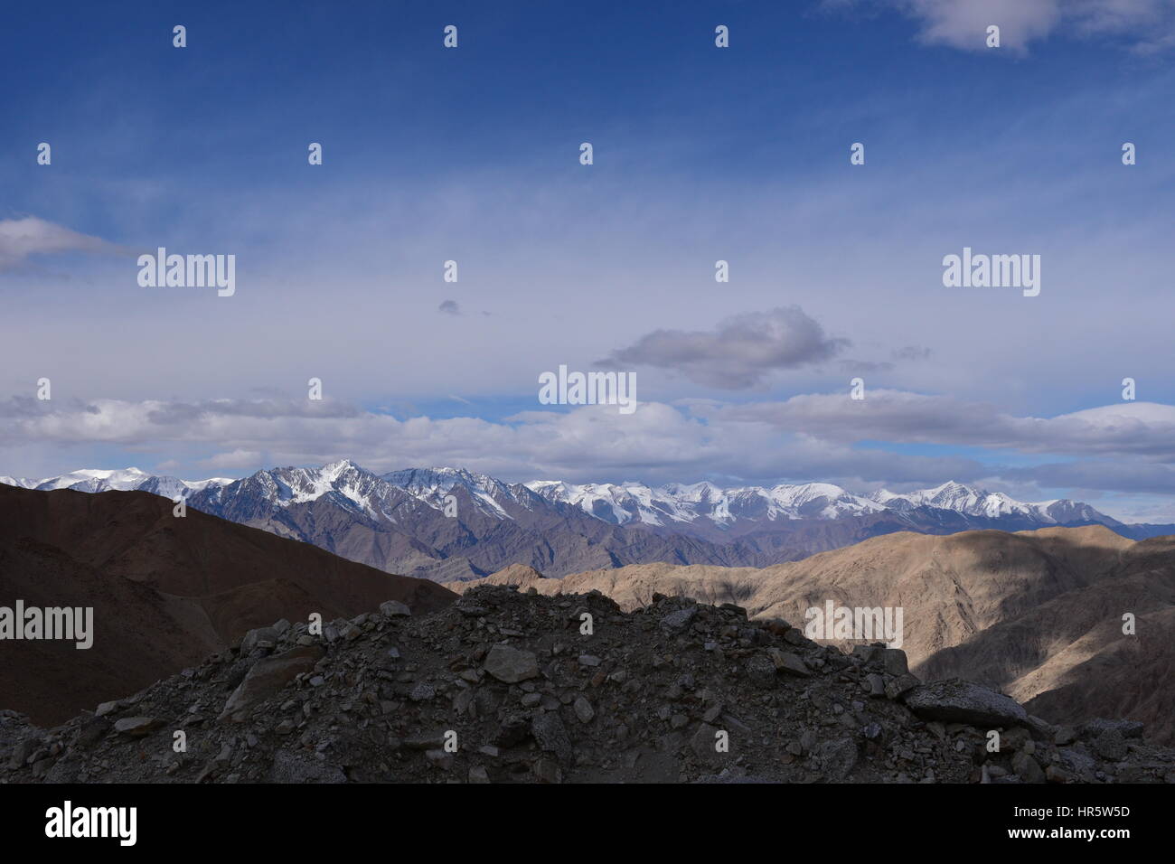 Snow Peak Mountain Range Landscape, Himalaya, ladakh, India Stock Photo