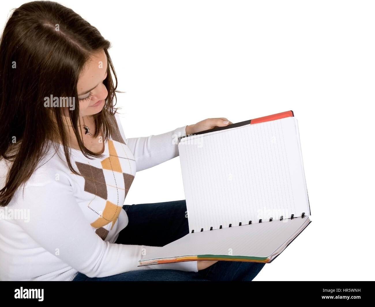 beautiful student with her notebook over a white background Stock Photo ...