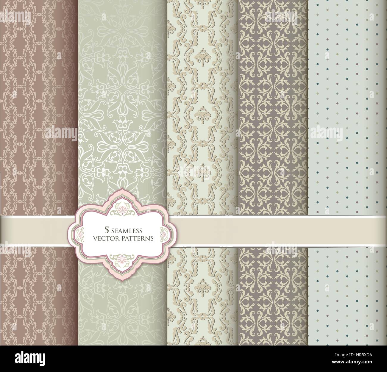 Floral seamless pattern set in vintage style. Abstract vector texture ...