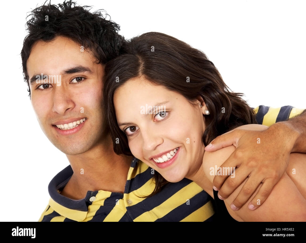 happy young couple smiling isolated over a white background Stock Photo ...