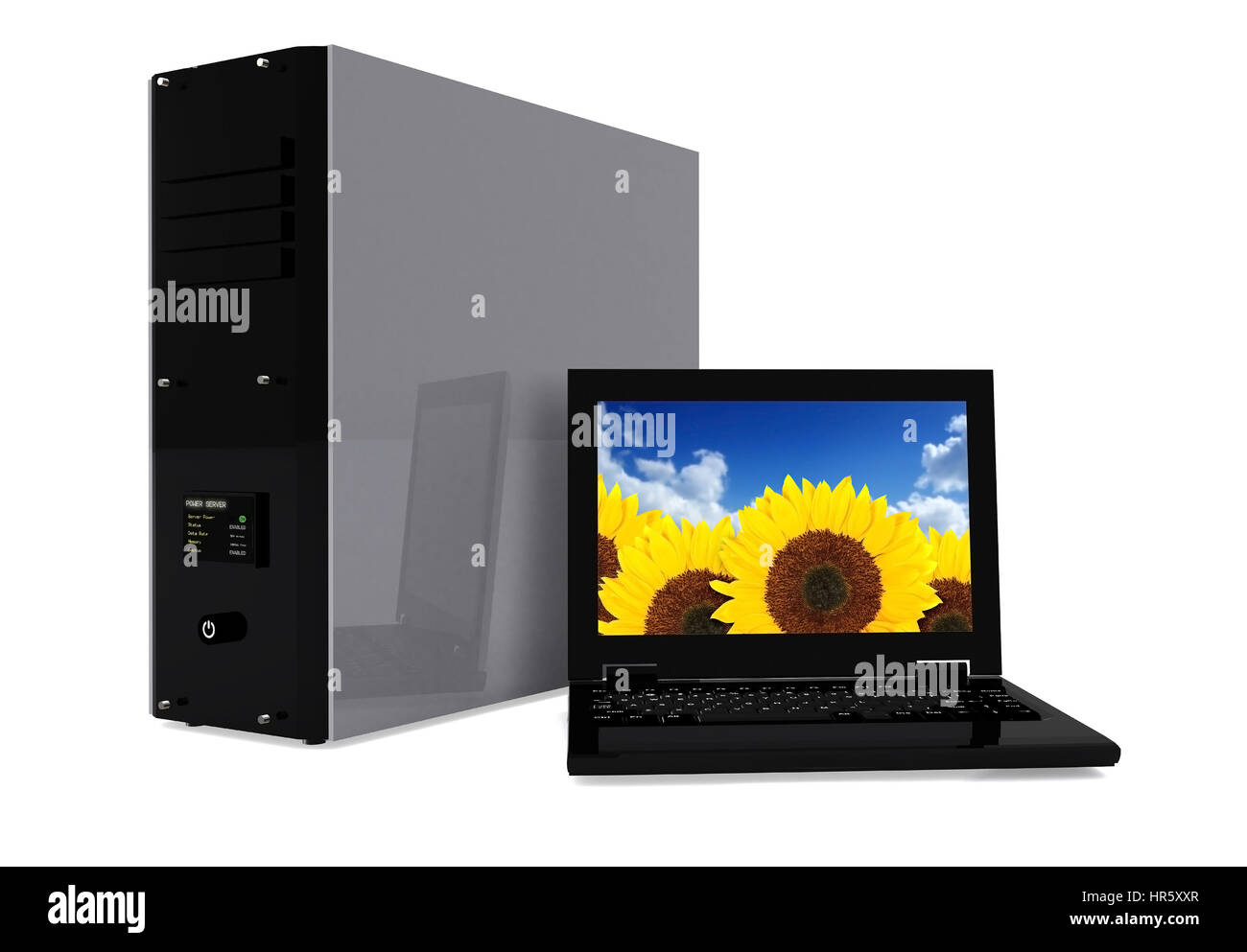 pc tower and laptop 2 over white high resolution render Stock Photo