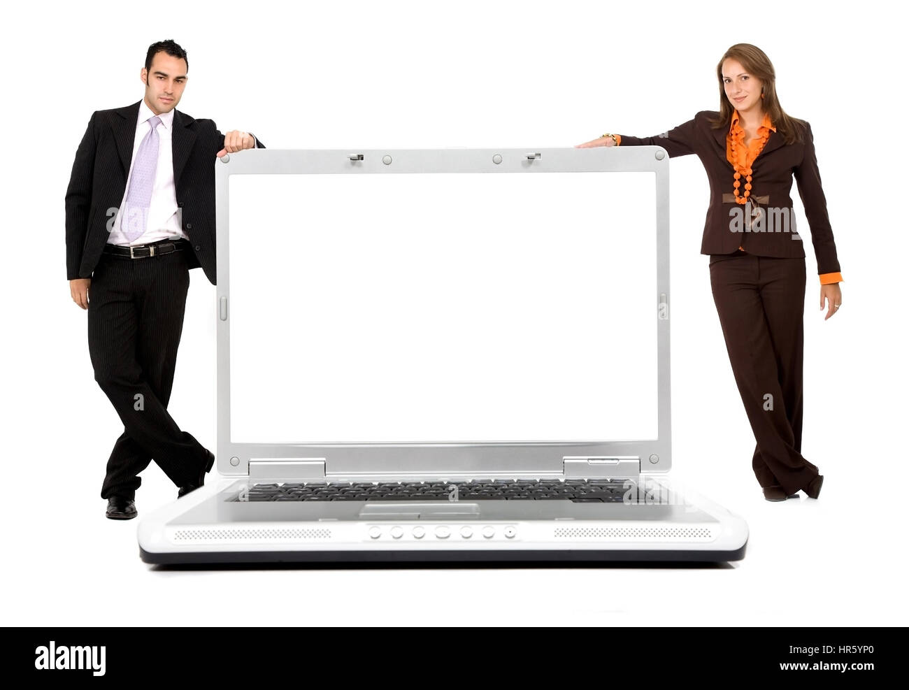 business people with a laptop computer isolated over a white background ...