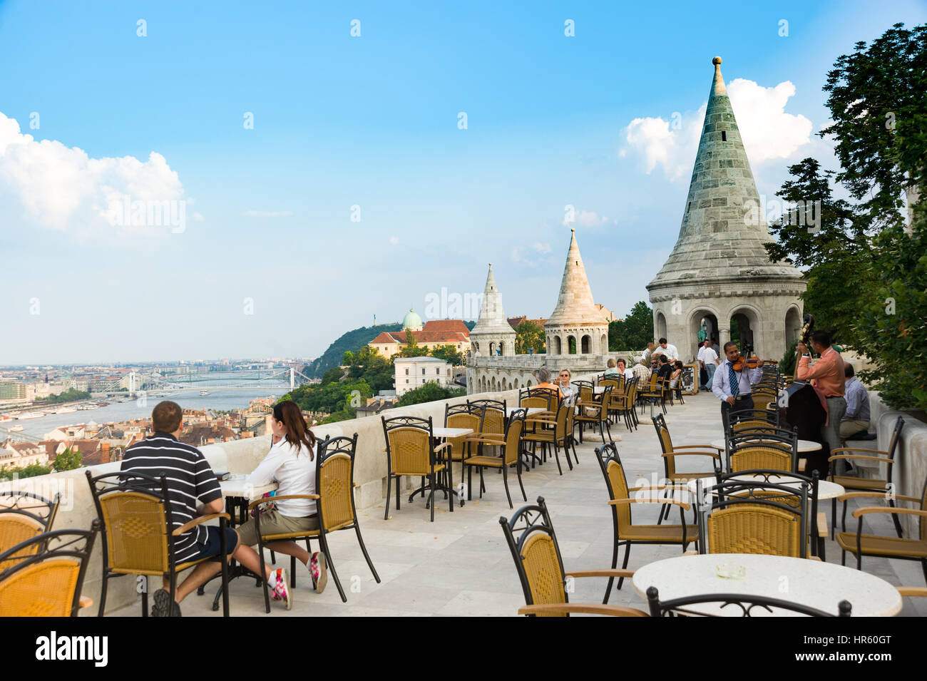 Fishermen's Bastion restaurant, Budapest, Hungary Stock Photo