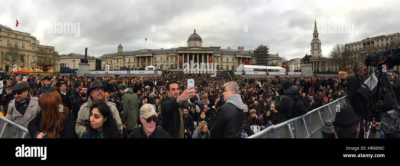 London, UK, 26, 02, 2017: General view at a  free screening of Oscar- nominated Iranian film The Salesman in Trafalgar Square in London Stock Photo