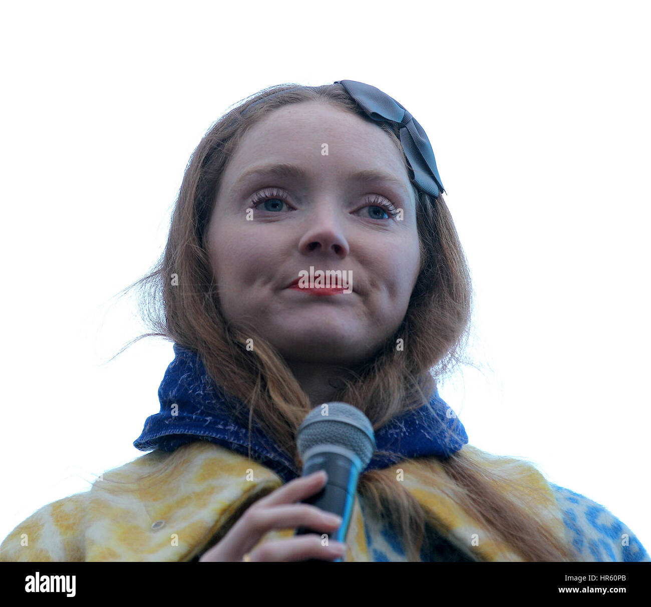 London, UK, 26, 02, 2017: Lily Cole attends a free screening of Oscar- nominated Iranian film The Salesman in Trafalgar Square in London Stock Photo