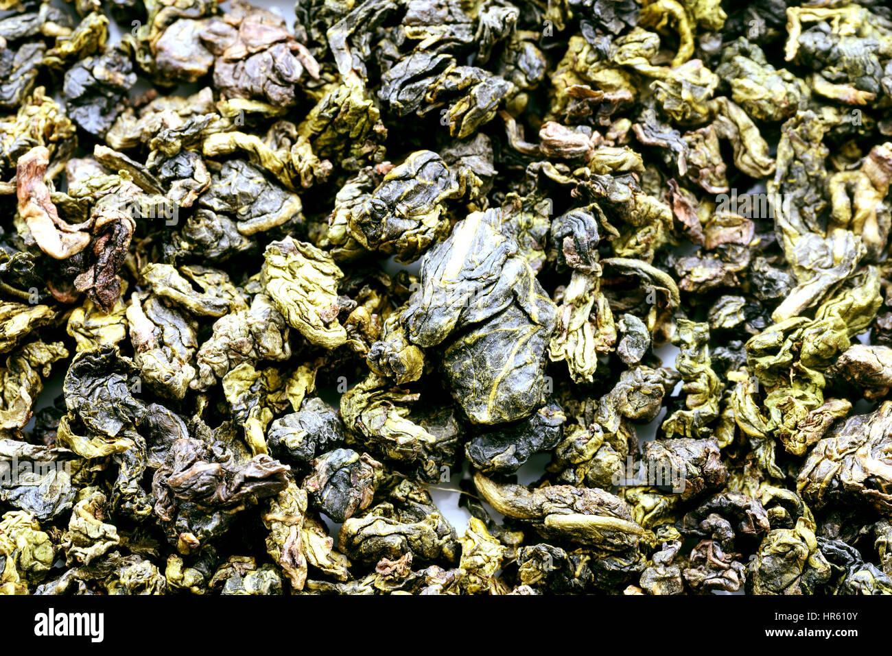 Closeup overhead image of loose tea leaves in a compressed form Stock ...