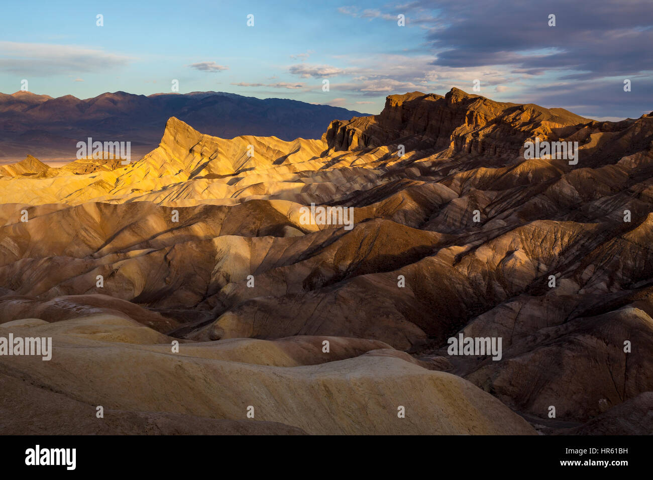 Manly Beacon, Red Cathedral, Zabriskie viewpoint, Zabriskie Point, Death Valley National Park, Death Valley, California, United States, North America Stock Photo