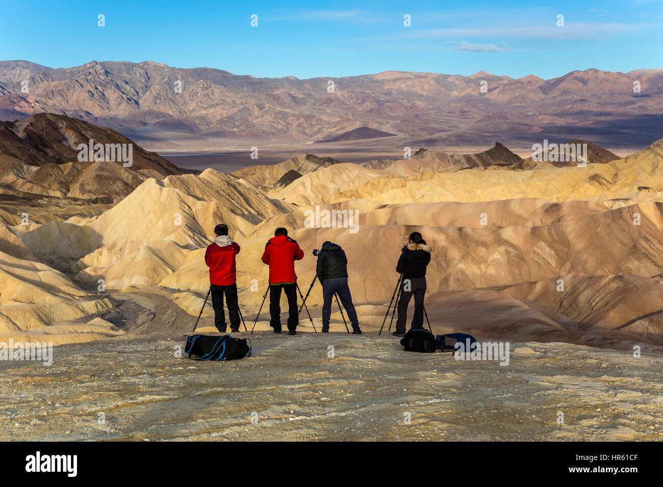 photographers, tourists, Zabriskie viewpoint, Zabriskie Point, Death Valley National Park, Death Valley, California, United States, North America Stock Photo