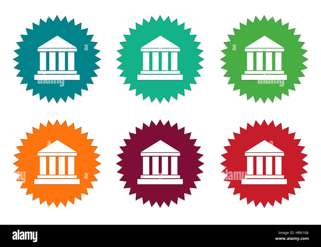 Set of colorful stickers icons with legal symbol in blue, green, orange
