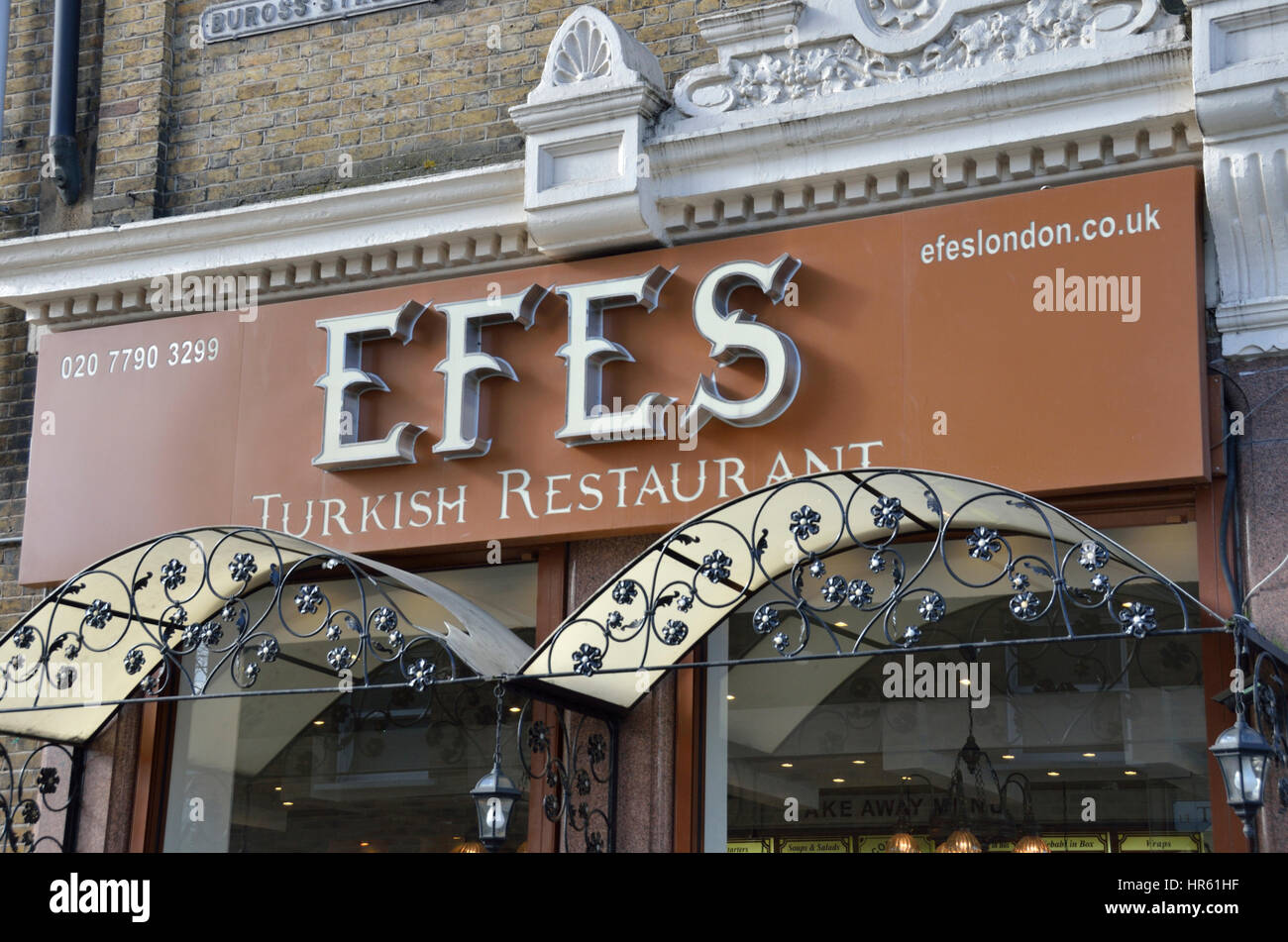 Efes Turkish restaurant in Commercial Road, London, UK. Stock Photo