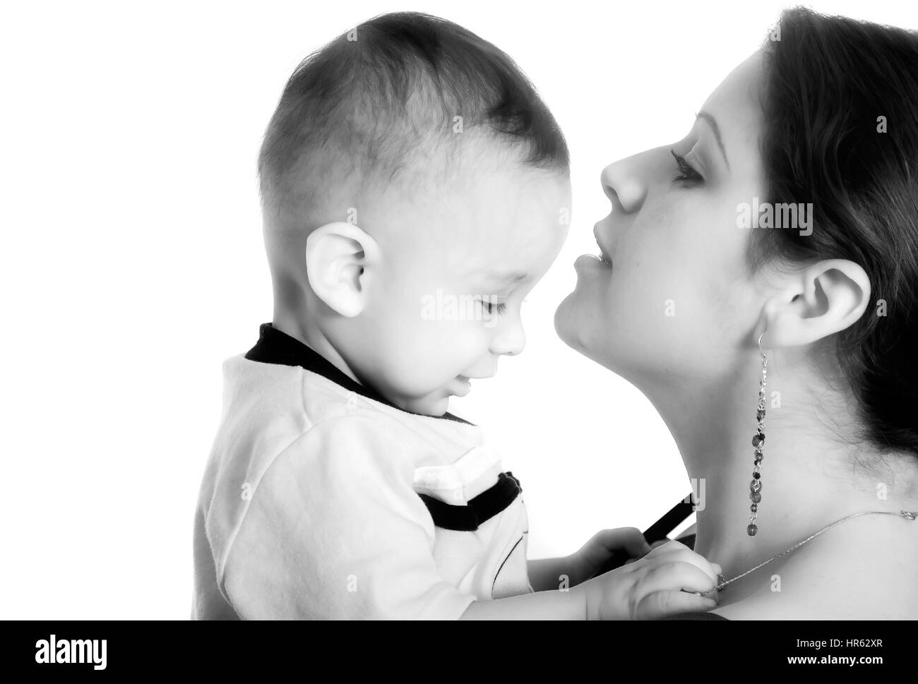 baby and his mum - mothercare in black and white Stock Photo