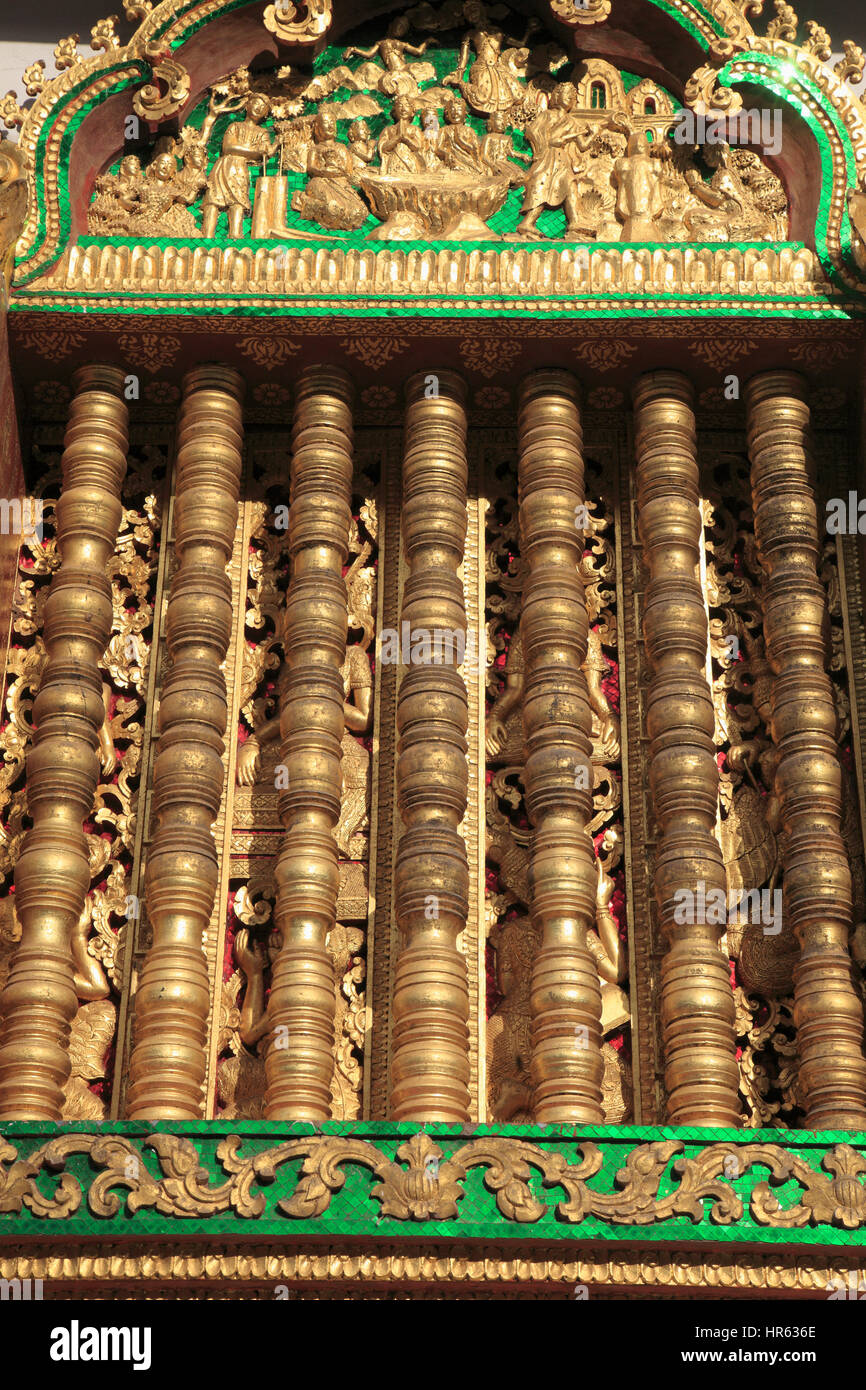 Laos, Luang Prabang, temple window, religious architecture, Stock Photo