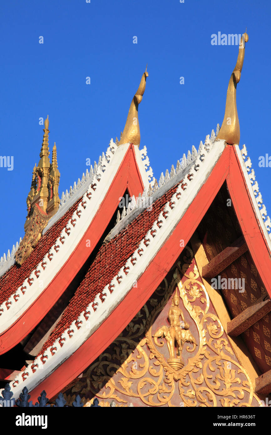 Laos, Luang Prabang, temple roof, religious architecture, Stock Photo