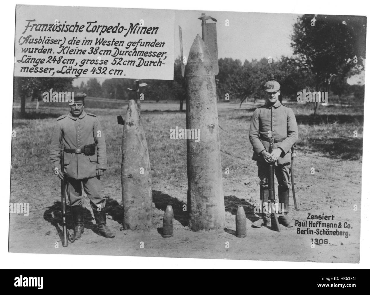 French torpedos found and confiscated by the German army on the western front during World War I, 1915. From the New York Public Library. Stock Photo