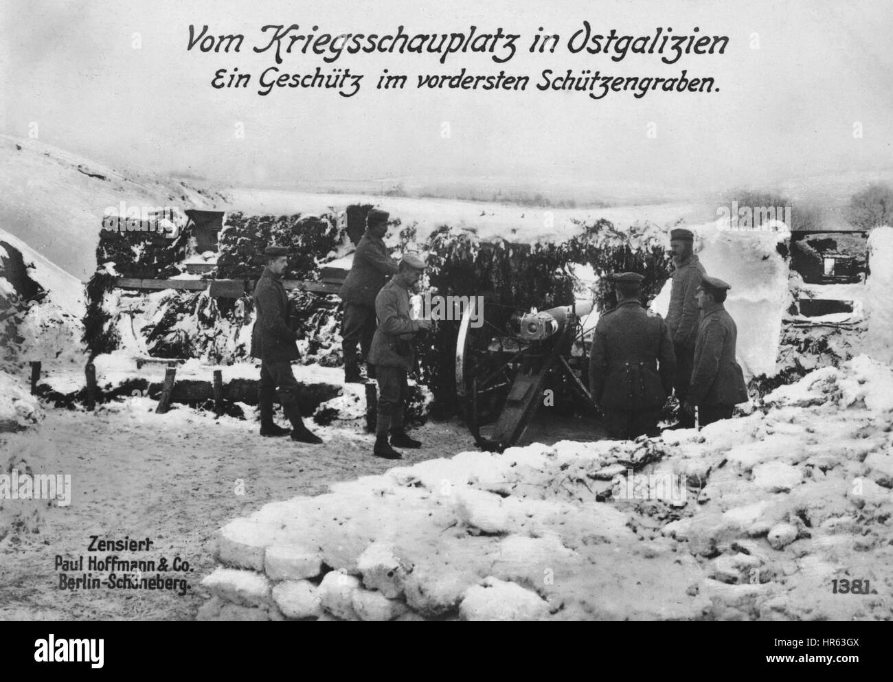 German World War I photographic postcard depicting a war zone in western Ukraine/south Poland, 1915. From the New York Public Library. Stock Photo