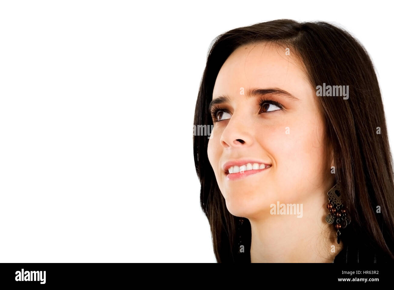 Business woman portrait thinking of ideas - isolated over a white background Stock Photo