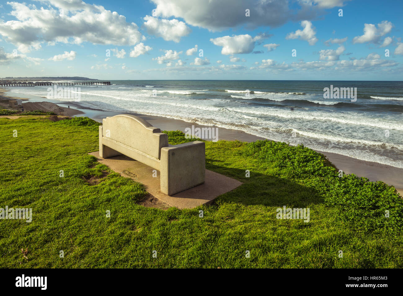 Coastal and ocean view from the grass area at Law Street Park in the morning. San Diego,California, USA. Stock Photo