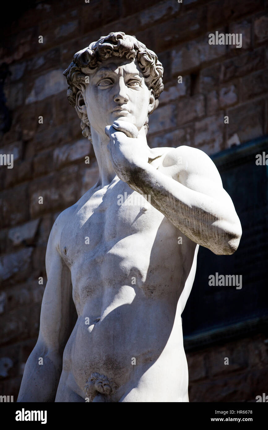 Copy of Michelangelo's David in Piazza della Signoria, Florence, Italy Stock Photo