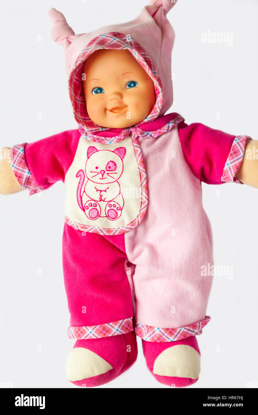 cute baby doll toy set on white background Stock Photo - Alamy