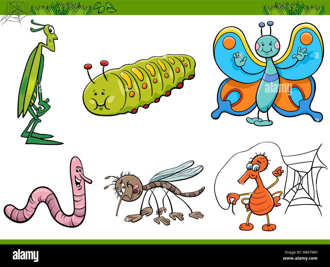 Cartoon Illustration of Insects or Bugs Characters Set Stock Vector